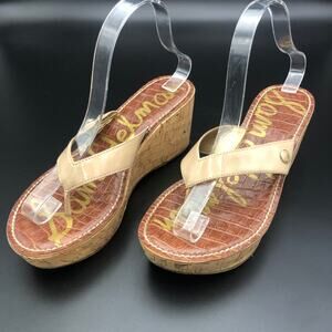 Sam Edelman Gold Vegan Leather Wedge Sandals, Women's Size 8.5M/EUR 39.5